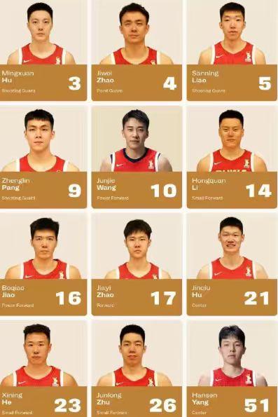 中国男篮公布世预赛12人名单